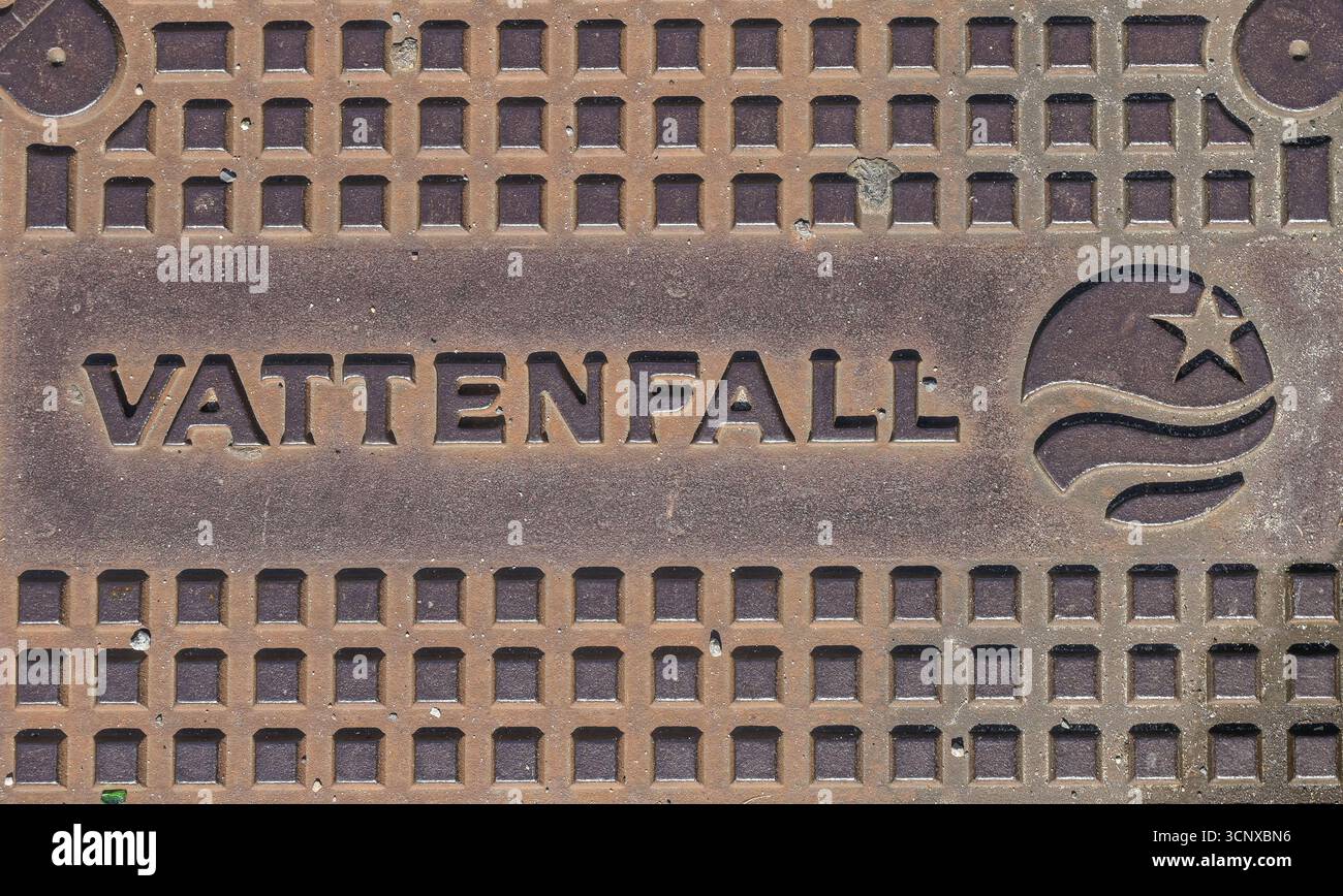 Logo Vattenfall, Gullideckel, Berlin, Deutschland Stockfoto