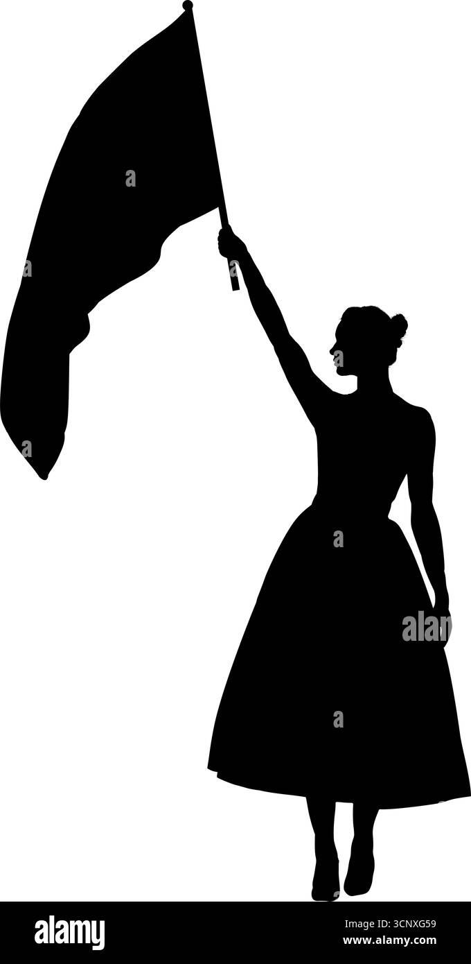 Frau mit einer wehenden Flagge Silhouette - Vektor-Illustration Stock Vektor