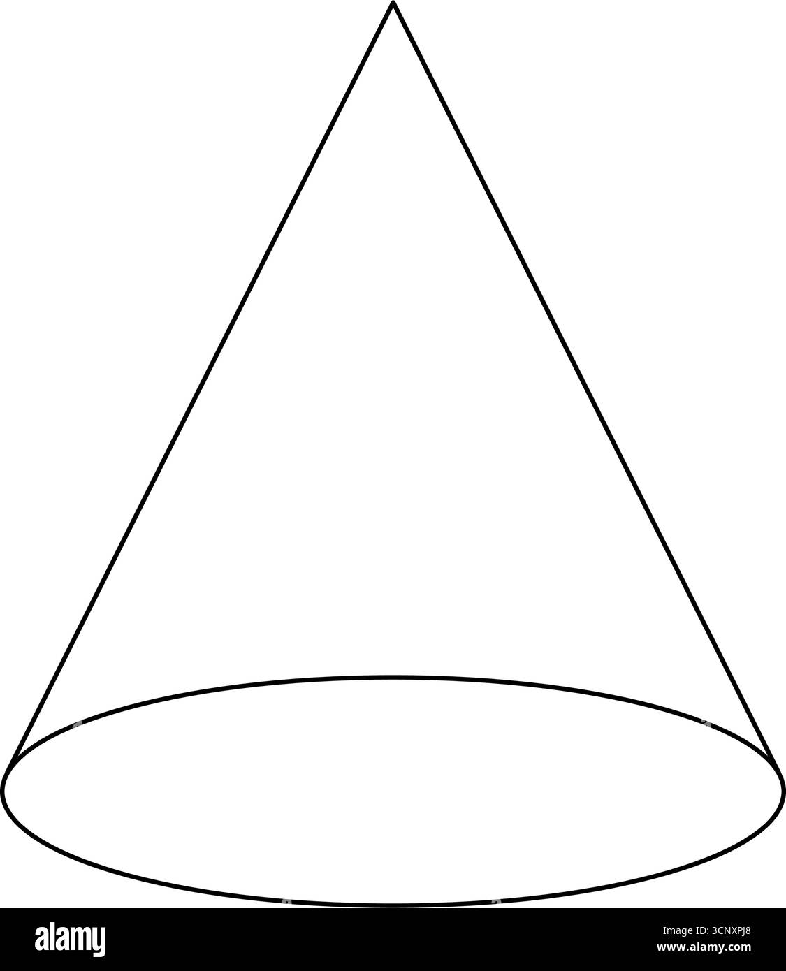 Schwarze Umrisszeichnung einer geometrischen Kegelform. Einfache Strichgrafik-Illustration eines Kegels Stock Vektor