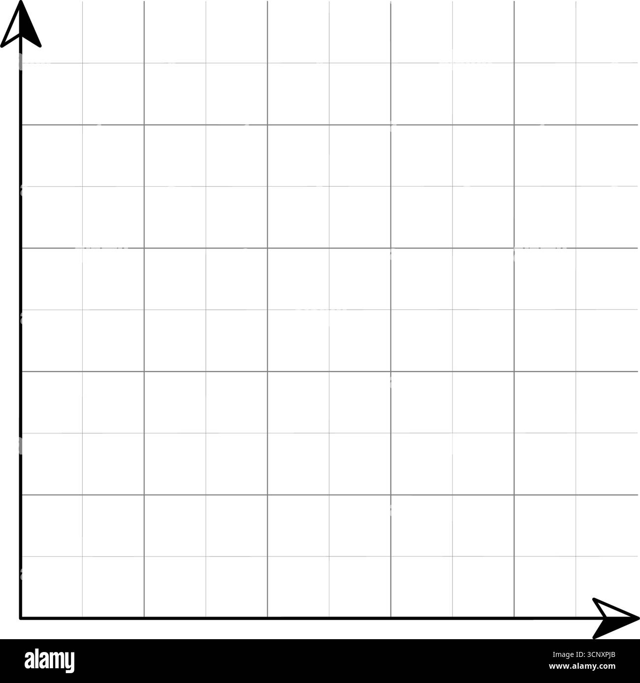 Leeres Koordinatenraster mit Darstellung der X-Achse und der Y-Achse. Leeres Diagrammpapier mit beschrifteten Achsen und Rasterlinien Stock Vektor