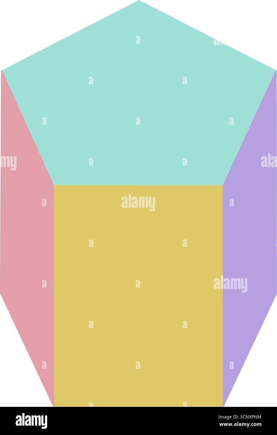 Dreidimensionale fünfeckige Prisma-geometrische Form. Farbenfrohes 3D-Polyeder mit fünfeckigen Flächen Stock Vektor