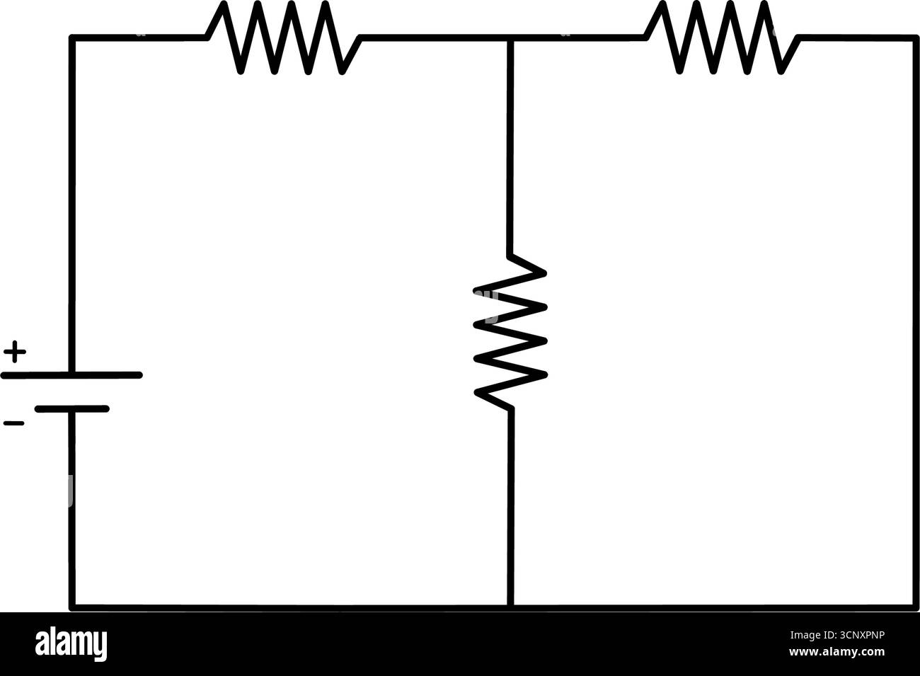 Schaltplan mit Widerständen in Reihen- und Parallelkonfiguration. Schematische Darstellung der elektronischen Schaltung mit mehreren Widerständen und Batterie Stock Vektor