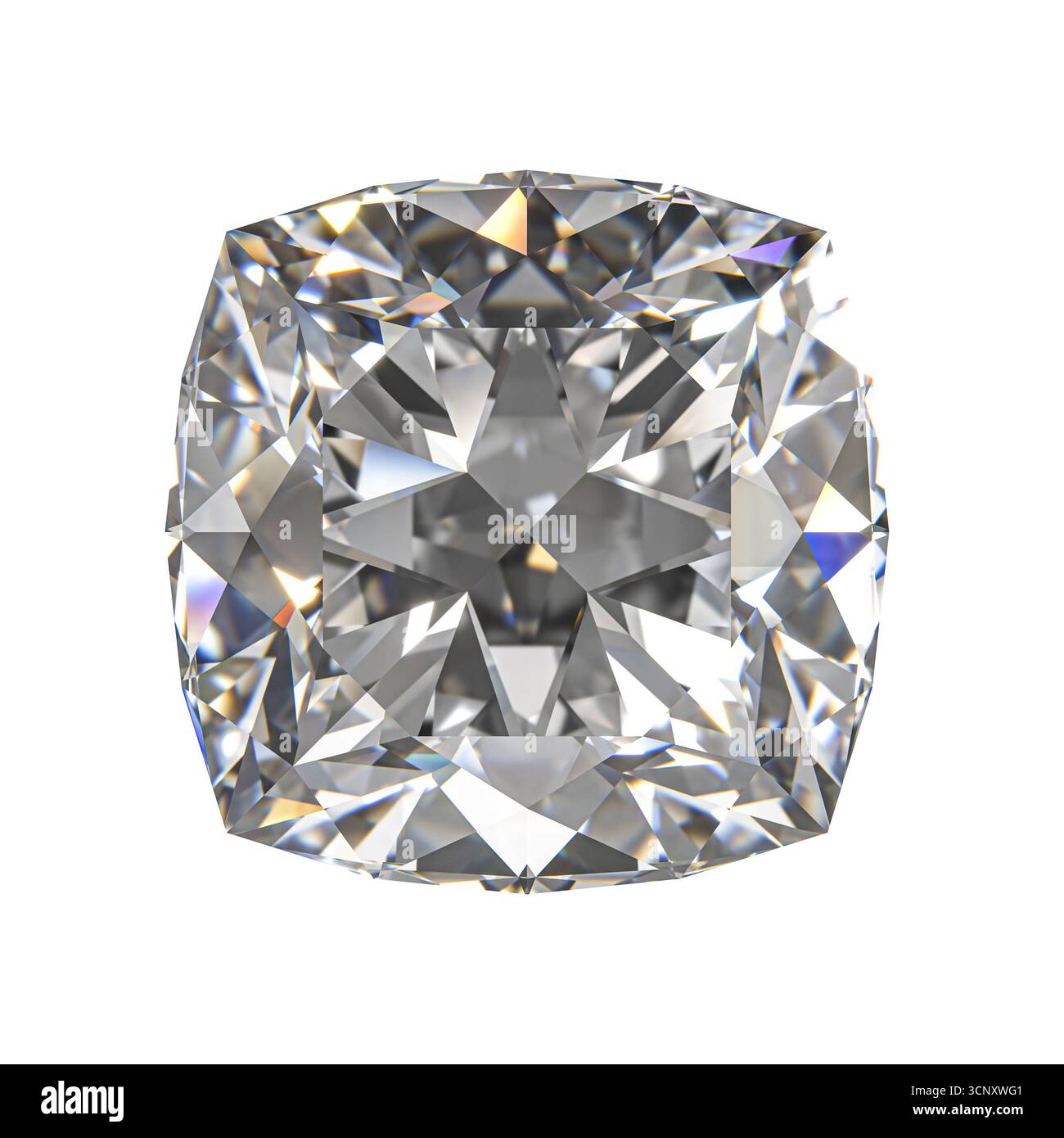 3D Kissenschliff Diamant transparenter Hintergrund Stockfoto