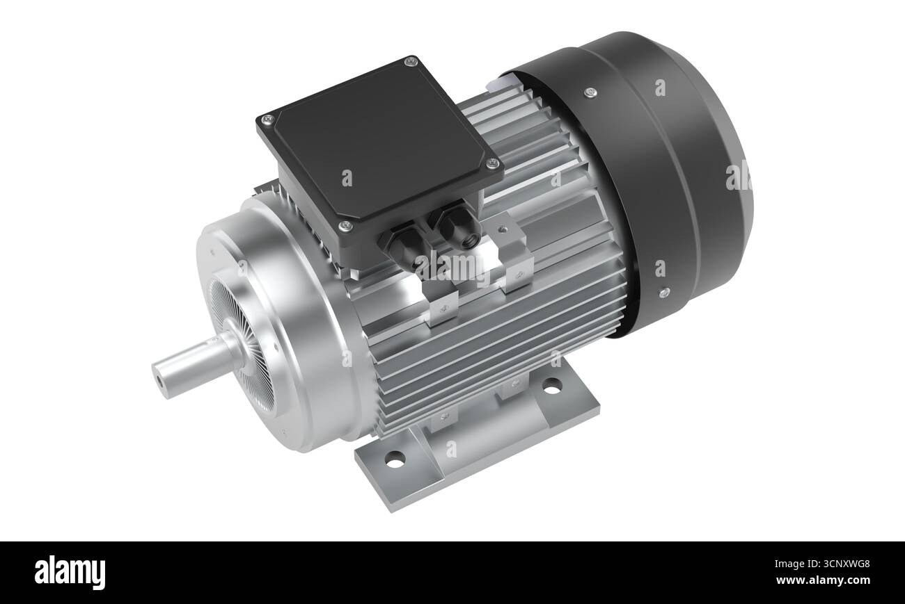 Transparenter Hintergrund für 3D-Industrielektromotor Stockfoto