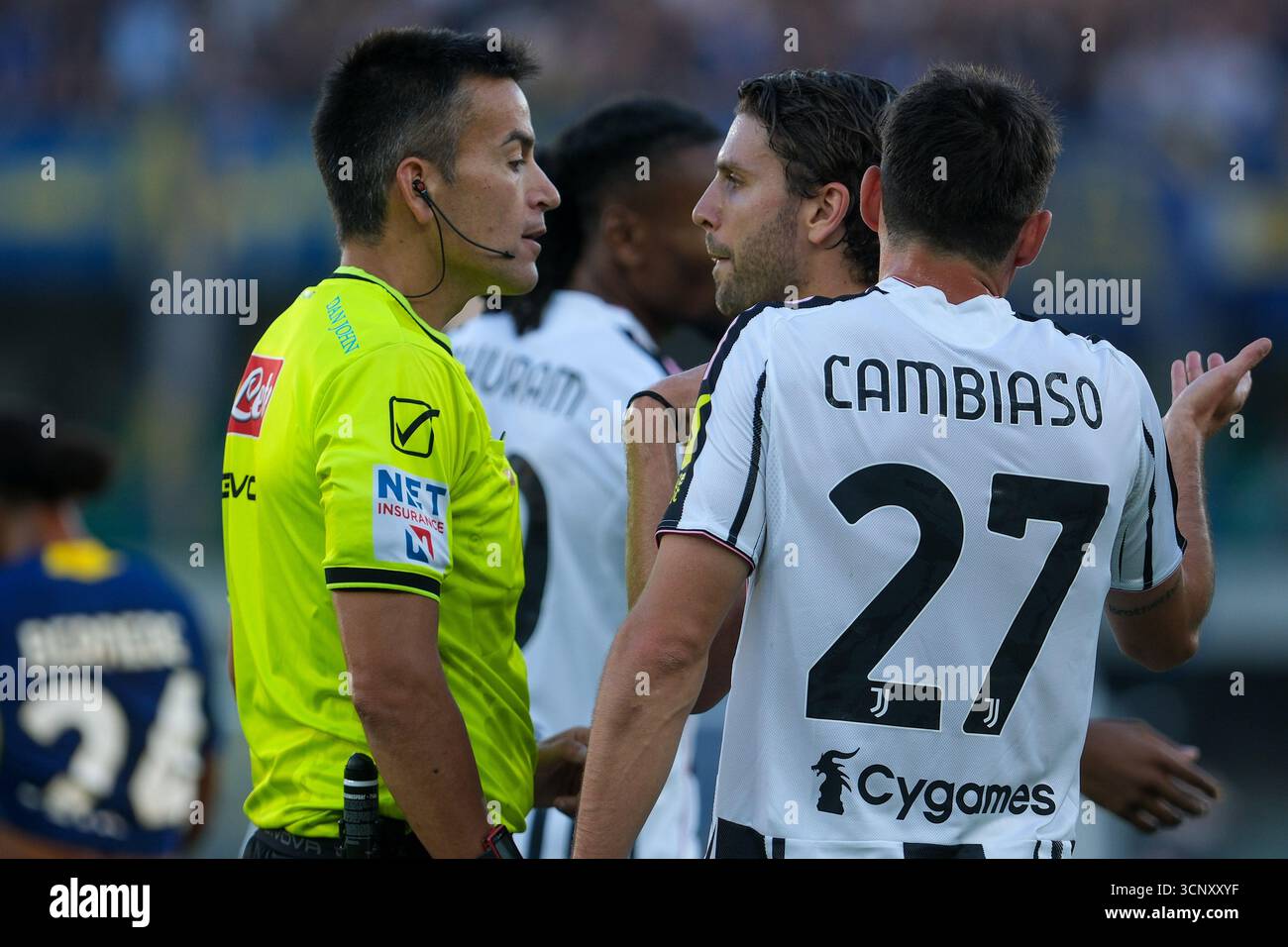 Der Schiedsrichter des Spiels, Antonio Rapuano von der Delegation von Rimini während des Fußballspiels zwischen Hellas Verona FC und Juventus FC, MD4 der Serie A Eniliv Stockfoto