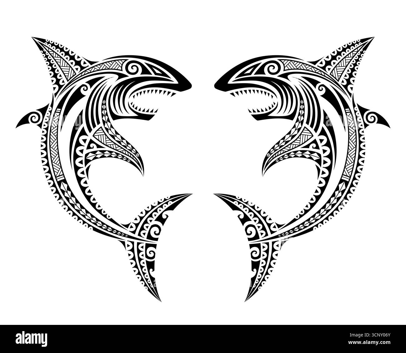 Haifische Maori polynesische Tätowierungen. Stock Vektor