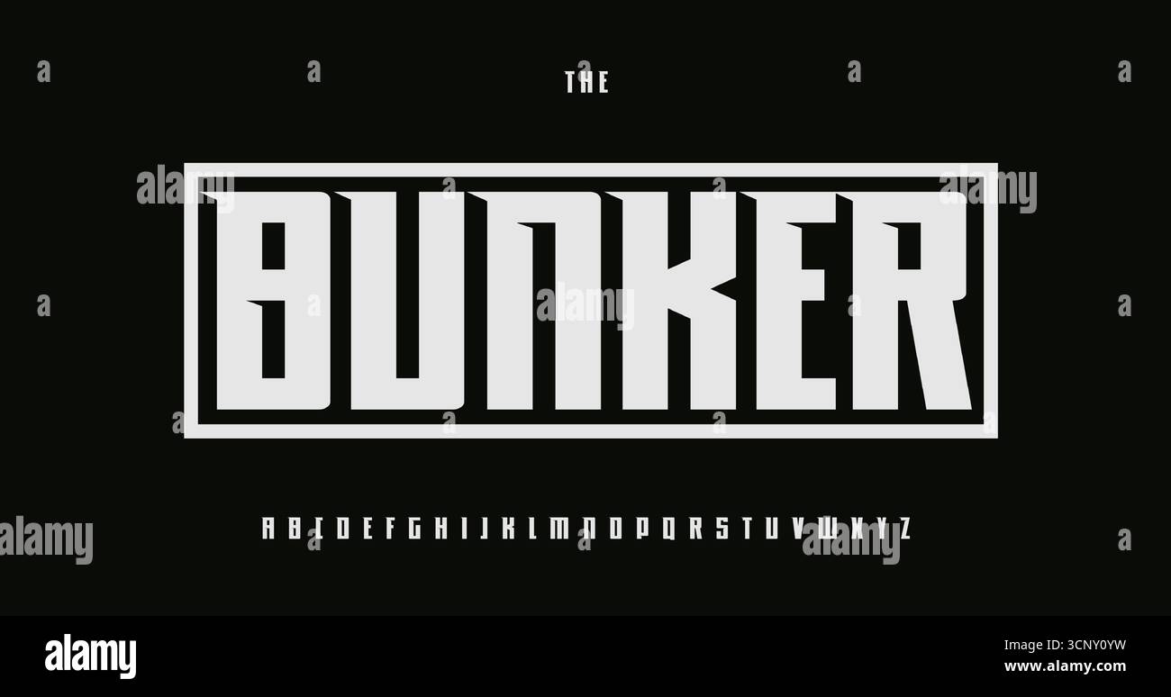 Hohe Fettschrift Für Militärische Spiele, Starke Buchstaben In Starkem Block. Display-Schriftart für Esports Logo und Headline, Bunker Game Typografie. Modern Stock Vektor