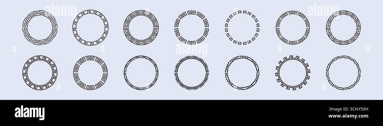 Runde Rahmen mit griechischem Muster für Design- und Dekorationsprojekte Stock Vektor