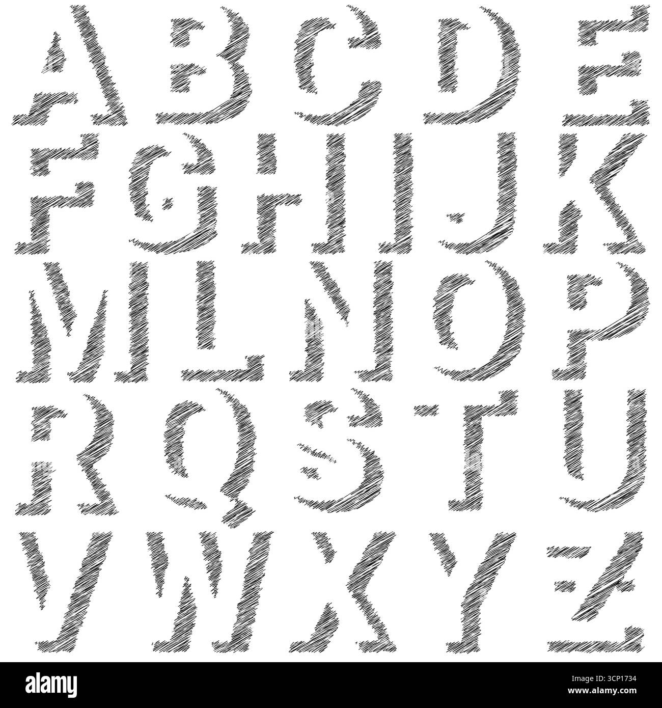Schriftart Scribble Shadow Auf Weißem Hintergrund. Der Gezeichnete Bleistift Streicht Mit Buchstaben Silhouetten Für Schriftzüge. Stockfoto