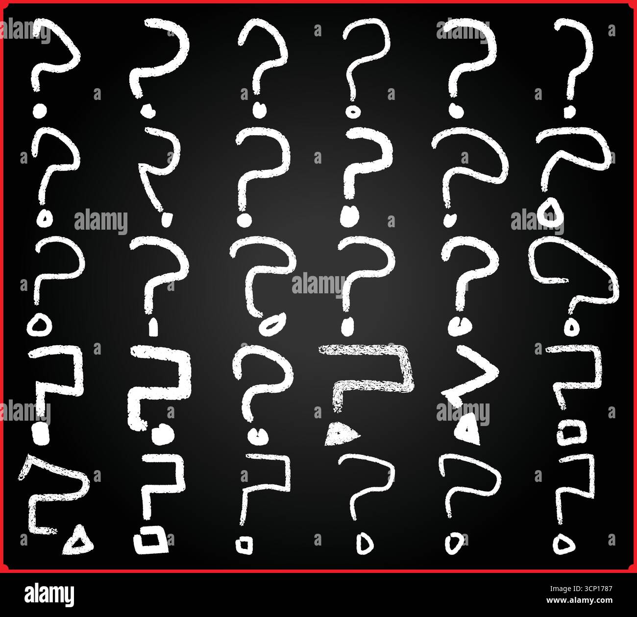 Fragenmarkierungssymbole für Schwarze Bretter – handgezeichnete Doodle-Satzzeichen mit Formen auf Blackboard-Textur für Design und Bildung Stock Vektor