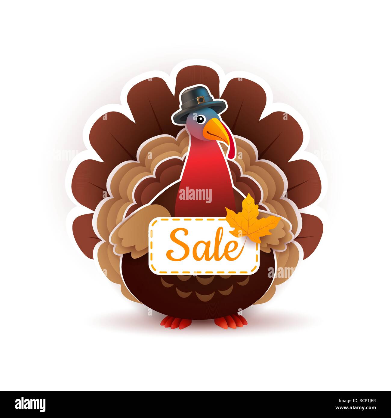 Thanksgiving türkei mit Verkaufszeichen - Zeichentrickfigur isoliert auf weißem Hintergrund - Vektor-Illustration Stock Vektor