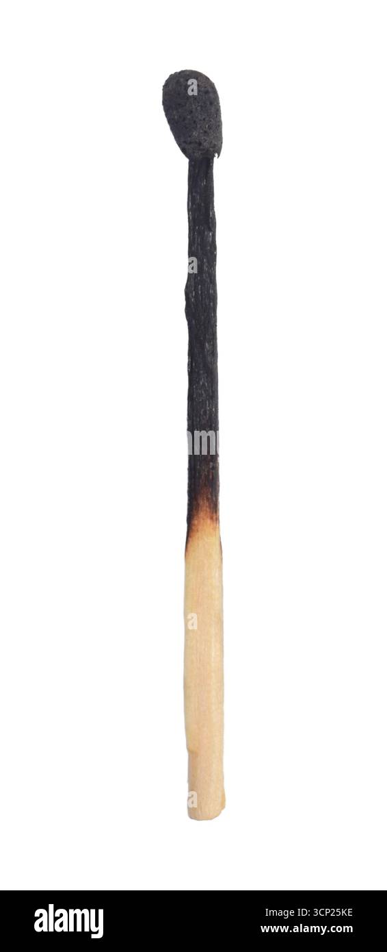 Verbrannte Übereinstimmungen isoliert auf weißem Hintergrund Stockfoto