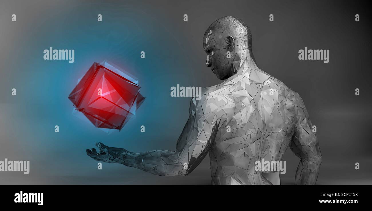 Digital Void Veranschaulicht Die Technologische Verfremdung Durch Geometrische Kristalline Symbolik Stockfoto