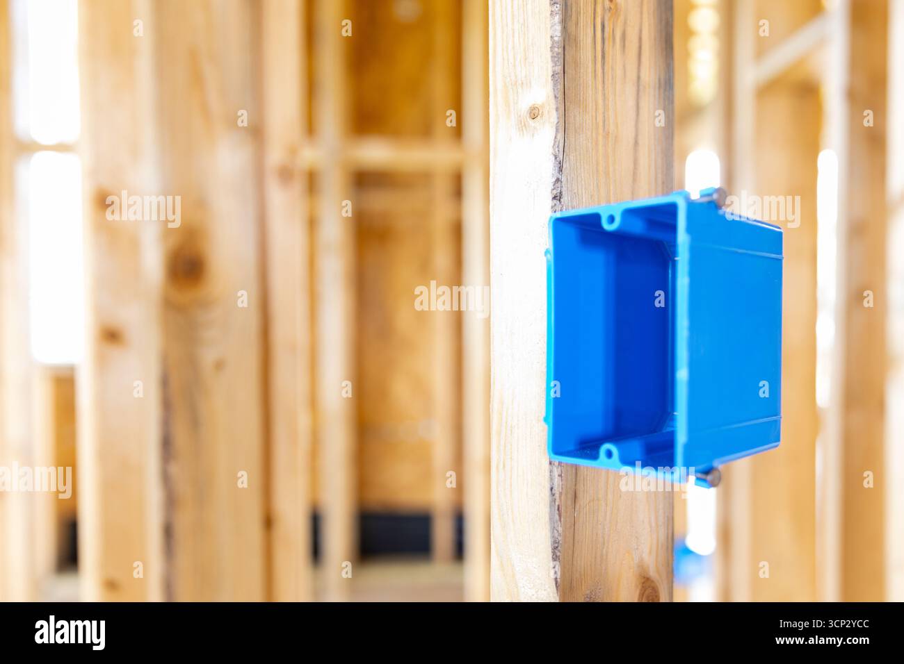 Steckdosen bei Neubau Stockfoto