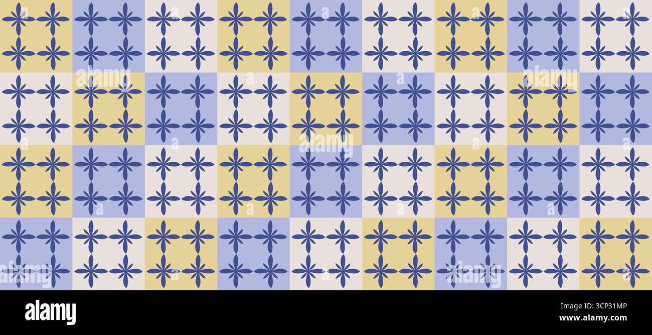 Nahtloses Retro-Muster in Pastellblau und Gelb mit dekorativem Blumenmuster Stock Vektor