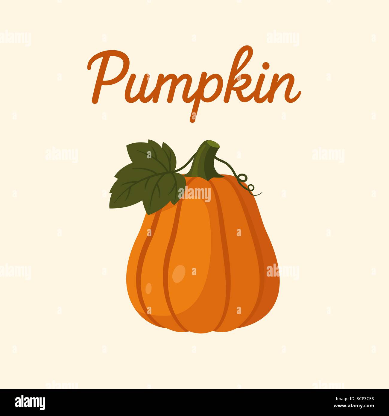 Herbstkürbis-Illustration mit Blatt und Ranke Stock Vektor