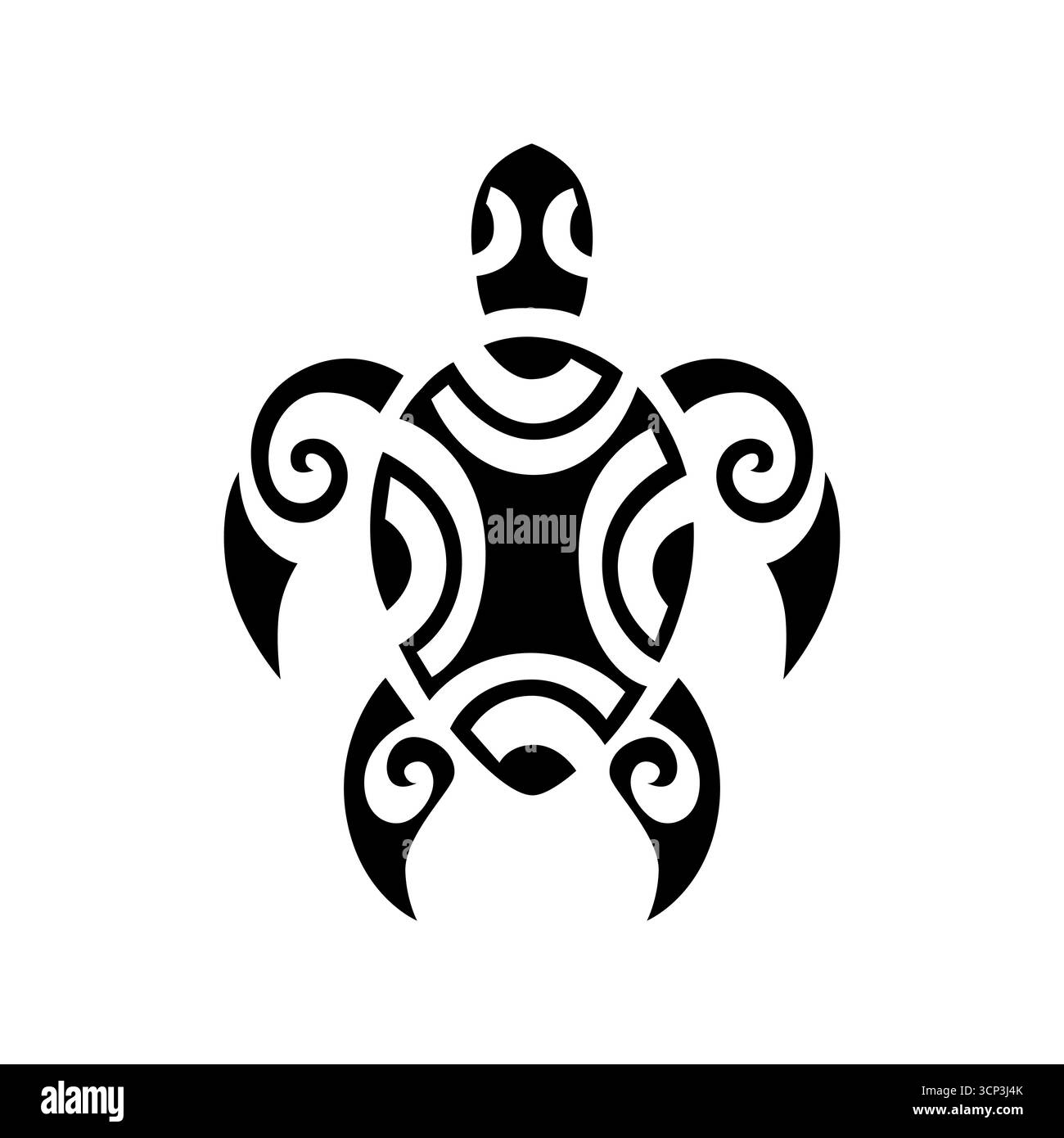 Meeresschildkröte im Stammesstil der Maori-Tattoos. Schwarzweiß-Skizze oder Logo. Stock Vektor