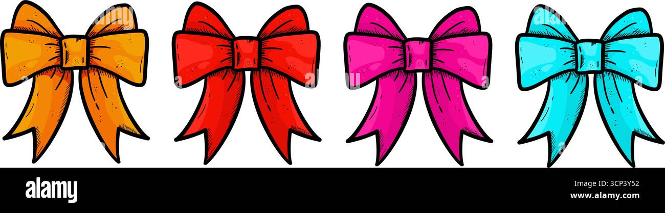Bunte Schleife Set Hand gezeichnet - Vektor-Illustration Stock Vektor