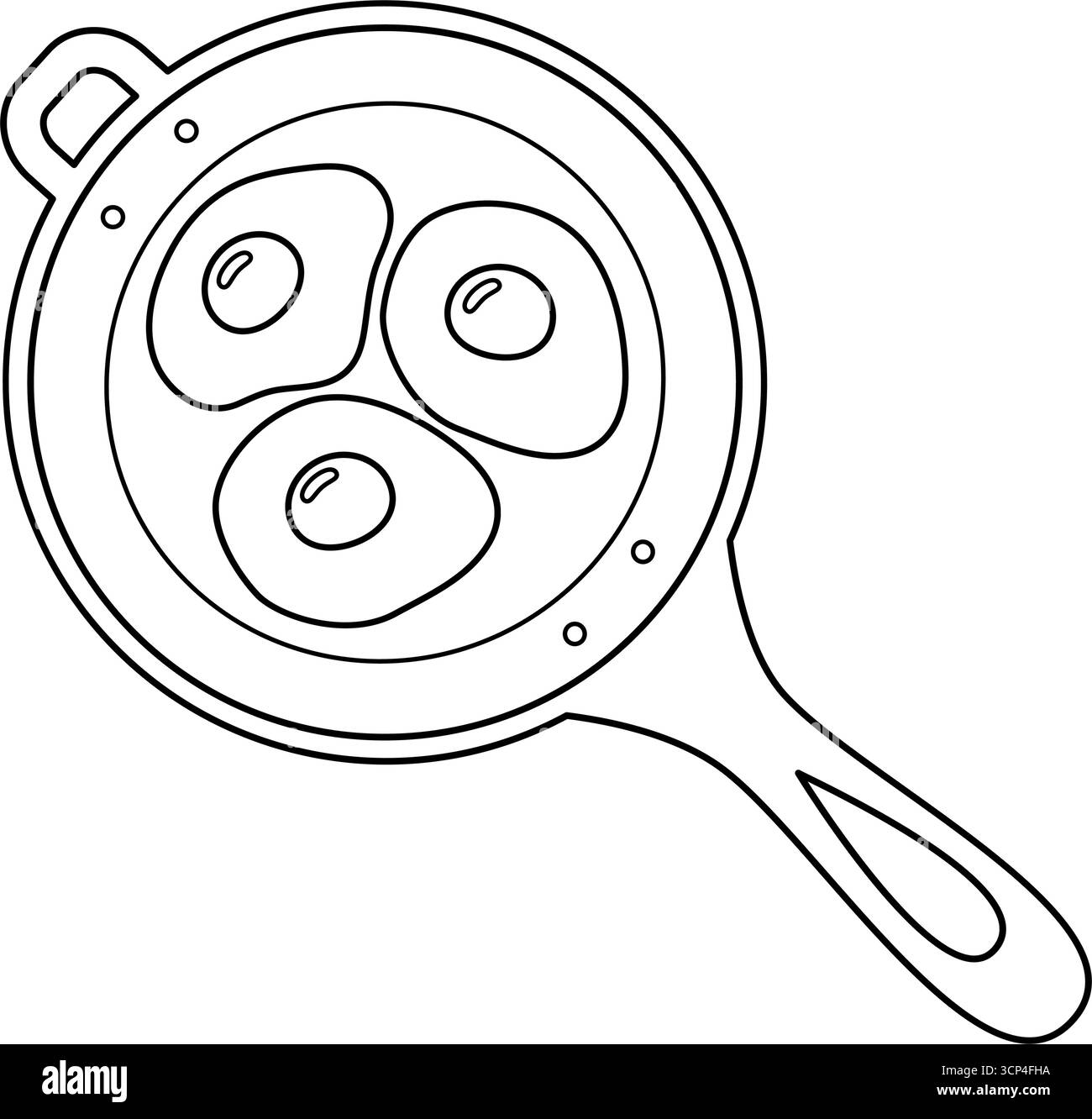 Umreißen Sie gebratene Eier mit Eigelb in der Pfanne mit Griffen Lebensmittelbezogene Inhalte minimalistisches Design-Symbol. Isolierte Vektor-Illustration Lebensmittelbezogene Inhalte und Werbung Menükarten, Preisschild, Flugblätter Stock Vektor