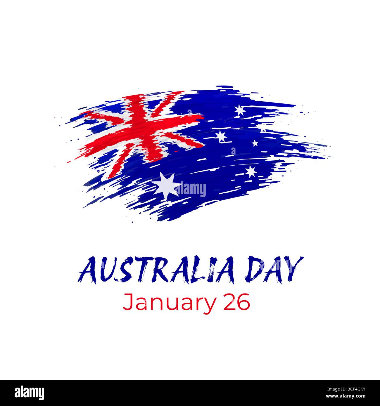Australien Nationalfeiertag 26. januar. Mit Pinsel gemalte australische Flagge auf weißem Hintergrund. Pinselstriche. Frohe Feiertage 26. januar australien Tag. Design Stock Vektor