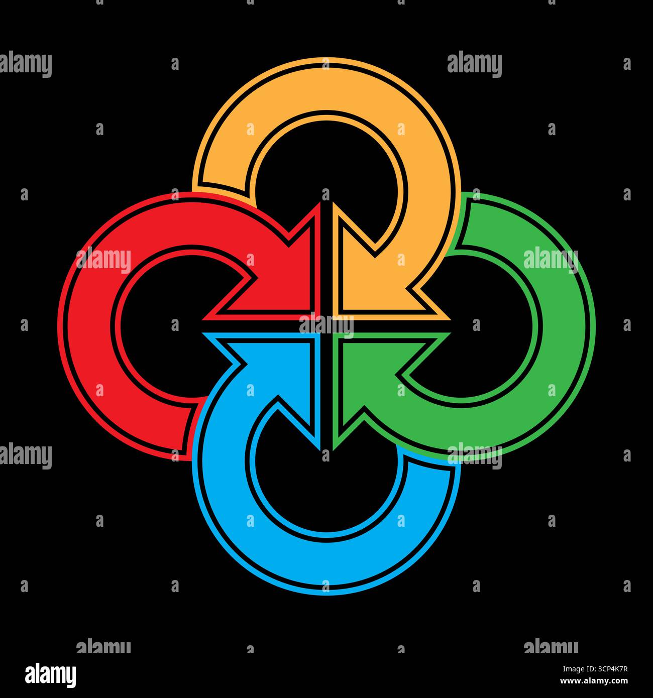 Abbildung mit kreisförmigen Pfeilen. Symbol für die Recyclingschleife. Dynamische Rotationsgrafik. Vektor-Geschäftskonzept. Stock Vektor