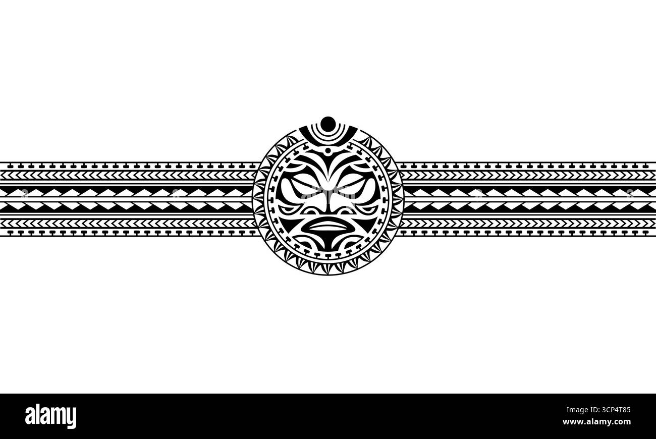 Maori polynesian Tattoo Border Tribal Ärmelmuster Vektor. Samoanisches Armband Tattoo für Arm oder Fuß. Stock Vektor
