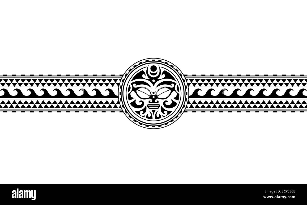Maori polynesian Tattoo Border Tribal Ärmelmuster Vektor. Samoanisches Armband Tattoo für Arm oder Fuß. Stock Vektor