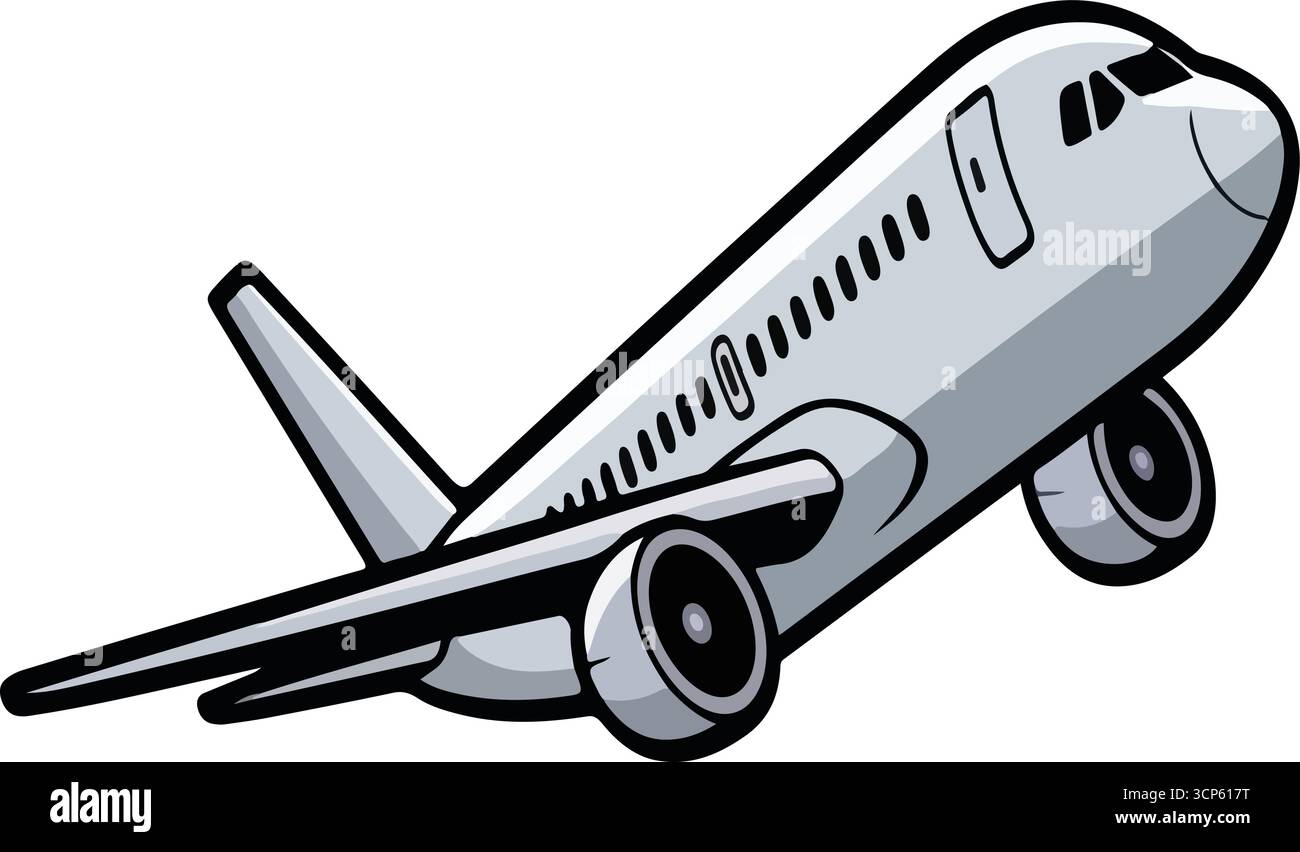 Flugzeug, das eine Illustration im Cartoon-Stil abhebt Stock Vektor