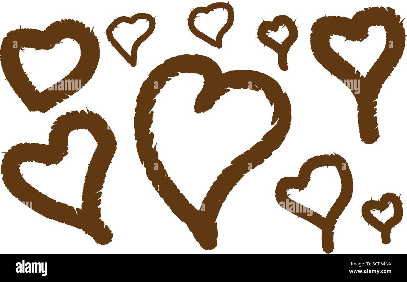 Grunge Pinsel Herz Vektor Set – raue Hand gezeichnete Liebessymbole für Valentinstag und romantisches Design Stock Vektor