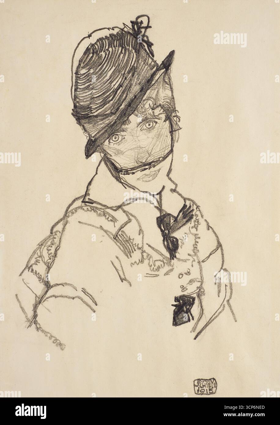 Edith mit Hut und Gesichtsschleier. Museum: PRIVATE SAMMLUNG. Autor: EGON SCHIELE. Stockfoto Edith mit Hut und Gesichtsschleier. Museum: PRIVATE SAMMLUNG. Autor: EGON SCHIELE. Stockfoto
