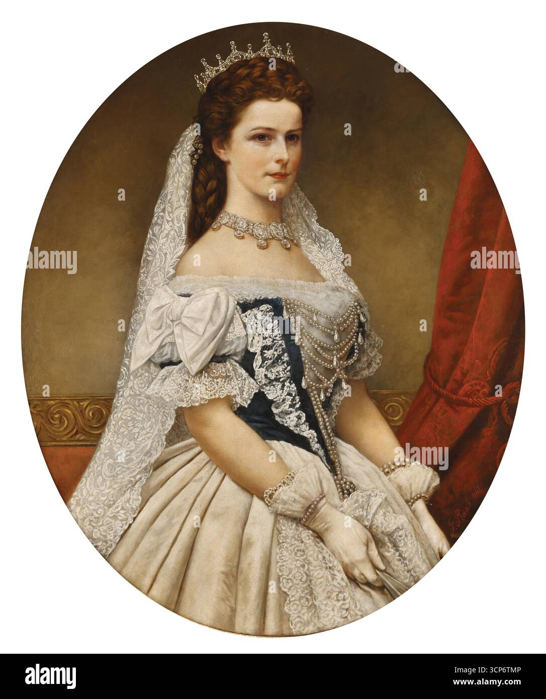 Porträt von Elisabeth von Bayern im ungarischen Krönungskleid mit Rosendiadem. Museum: PRIVATE SAMMLUNG. Autor: Georg Martin Ignaz Raab. Stockfoto
