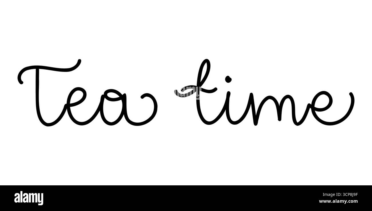 Teezeit-Zitat. Von Hand gezeichneter Strichbildsatz. Vektor-isolierte Illustration auf weißem Hintergrund. Stock Vektor