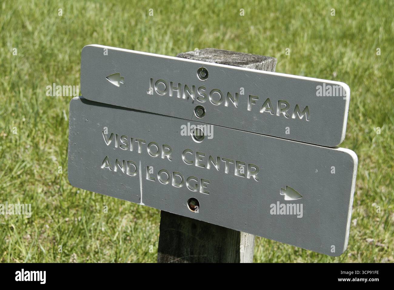 Wegschilder an den Peaks of Otter in den Blue Ridge Mountains, VA, USA Stockfoto