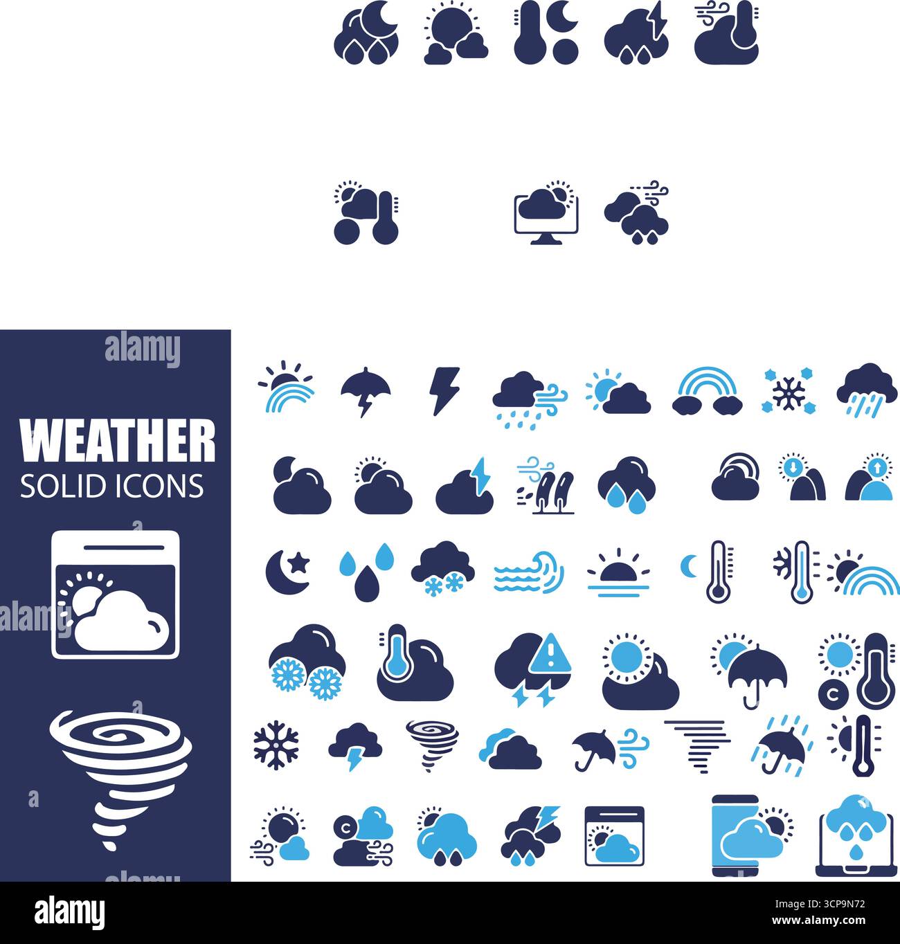 Wettervorhersage Solid Icons | Paket Für Temperatur Und Klimabedingungen Stock Vektor