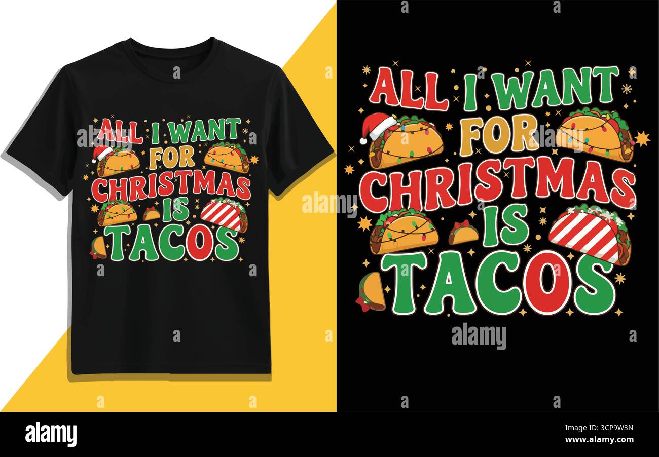 Lustiger Weihnachtswunsch für Tacos Weihnachtshumor, festliche Lebensmittel Vektor-Illustration Stock Vektor