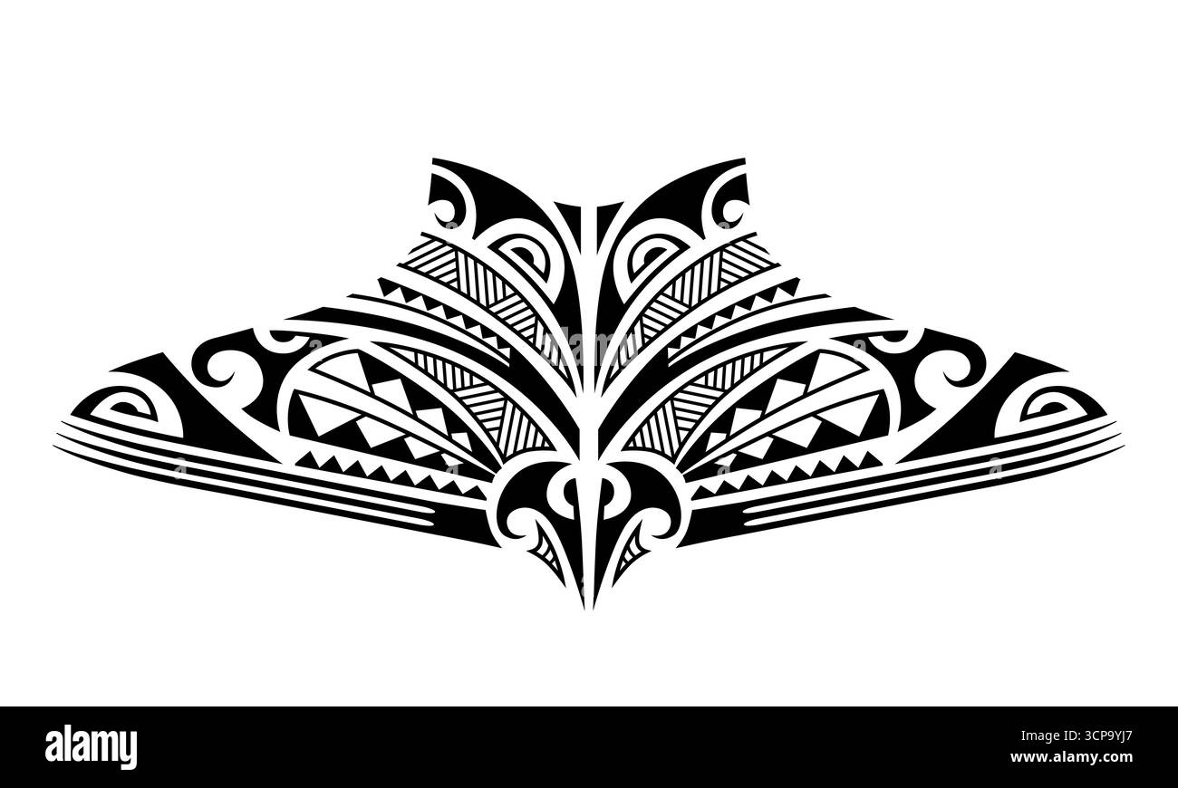 Maori-Tattooskizze. Tribal Ethno Tattoo für Hals, Rücken, Brust. Stock Vektor