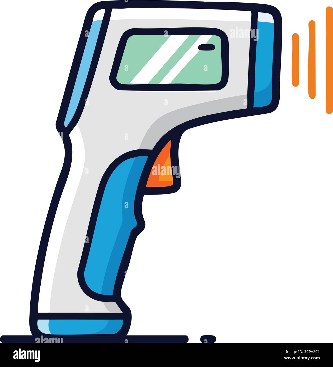 Digitaler Infrarot-Temperaturscanner. Eine moderne Illustration eines berührungslosen Thermometers als Symbol für öffentliche Sicherheit, Wellness-Checks und Krankheit Stock Vektor