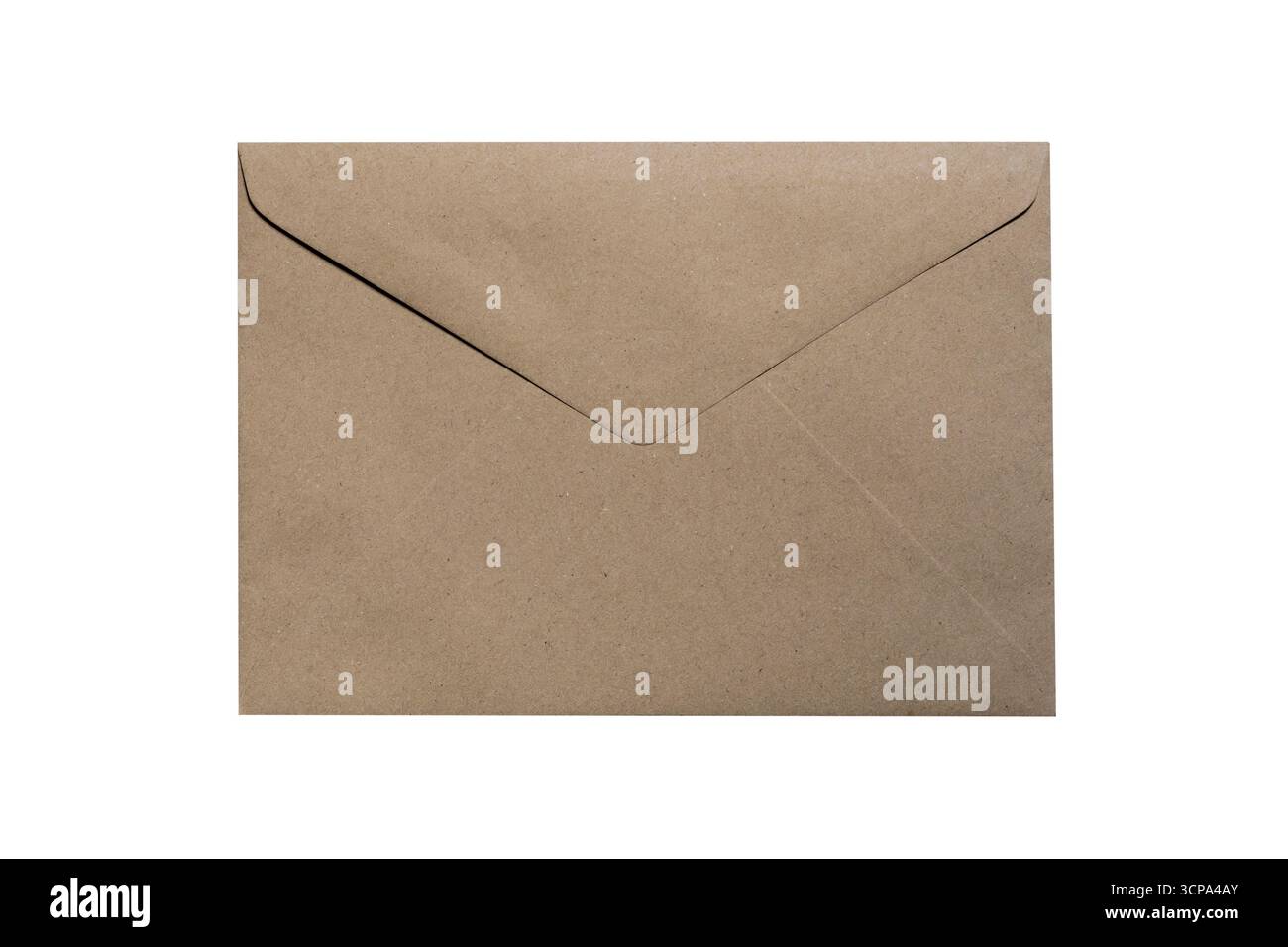 Rückseite des braunen Umschlags auf geschlossen, isoliert auf weißem Hintergrund Stockfoto