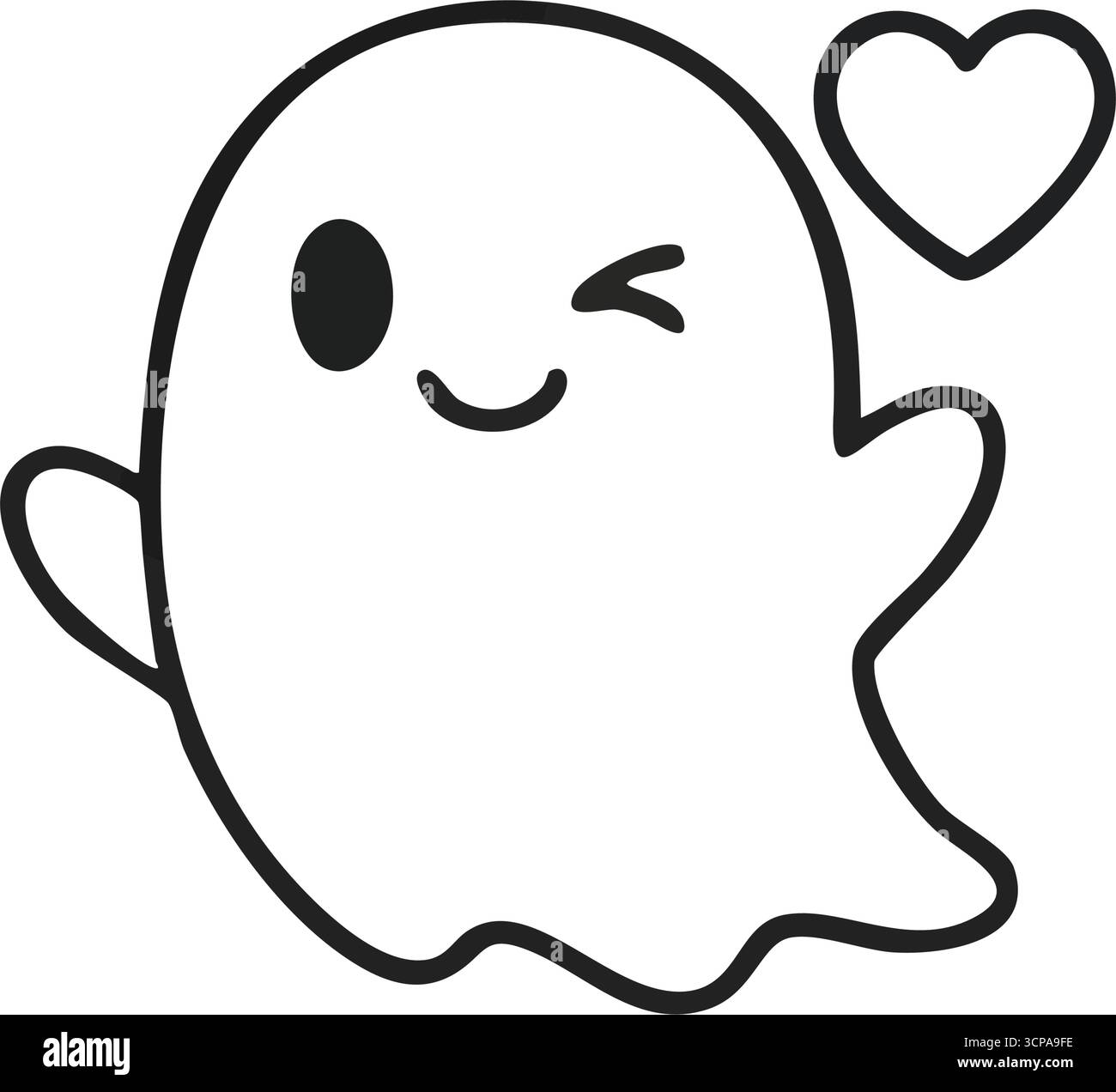 Entzückender Winking Spirit mit Herz. Das charmante ätherische Wesen zeigt ein verspieltes Zwinkern und ein symbolisches Herz. Diese liebenswerte Erscheinung drückt Zuneigung aus, Stock Vektor