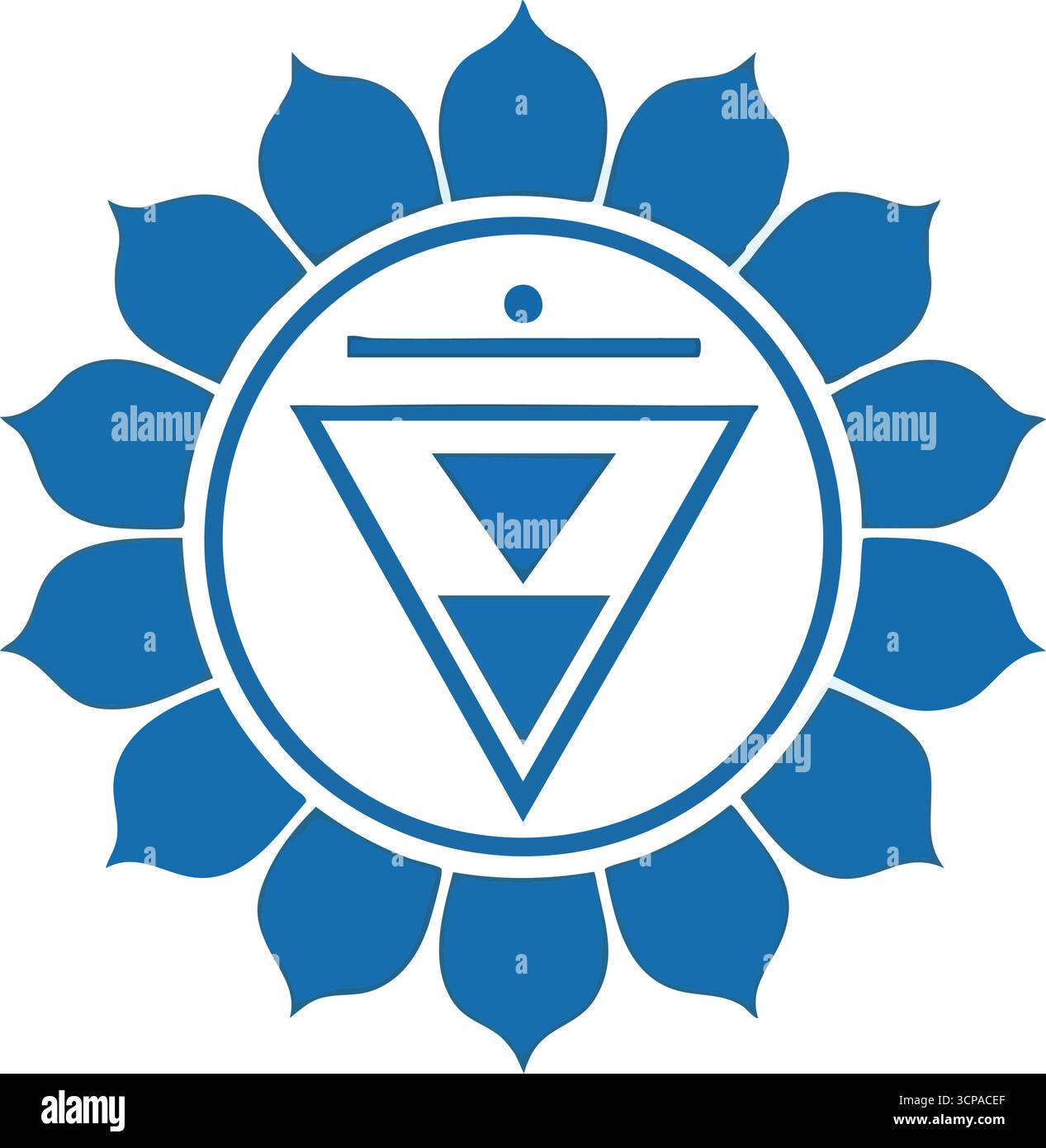 Rachenchakra Blue Lotus. Dieses heilige Vishuddha-Emblem verkörpert klare Kommunikation, wahrheitsgetreuen Selbstausdruck und innere Reinigung. Ideal für spiri Stock Vektor