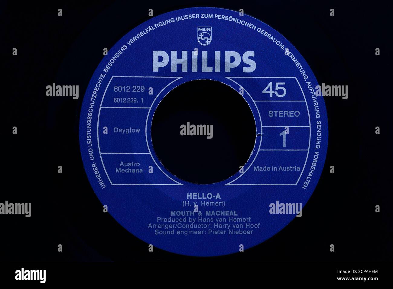 Vinesday Vinyl Singles 7″, Mouth & MacNeal – Hello-A, Philips Records, 1972 Stockfoto