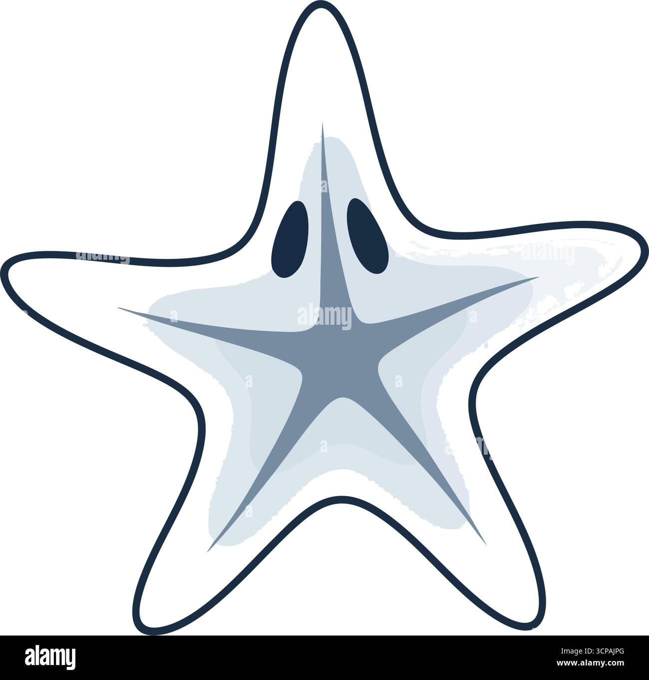 Melancholische Meeresstern-Kreatur. Eine ruhige Grafik zeigt einen hellen Meeresorganismus, dessen Innendesign eine kontemplative oder wehmütige Stimmung suggeriert. Ruft dich hervor Stock Vektor