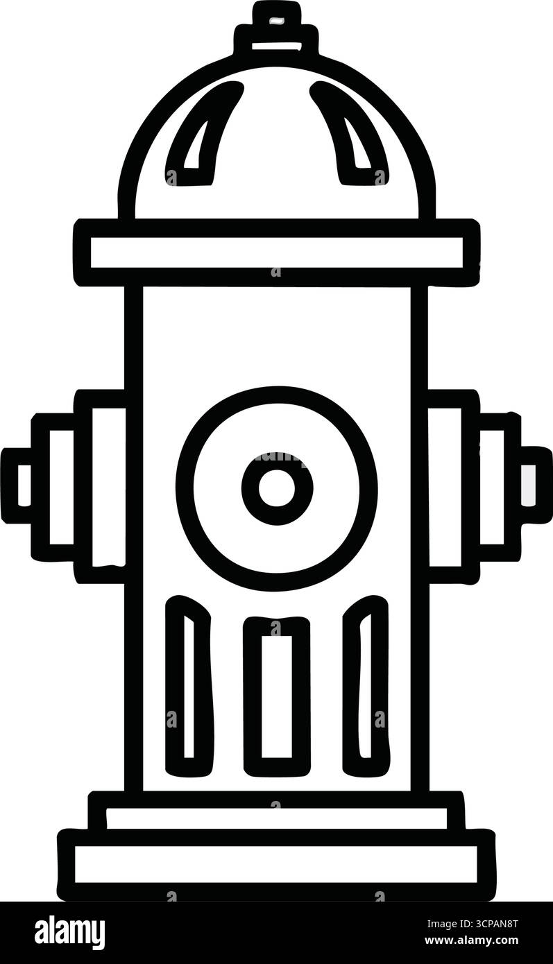 Symbol Für Die Umrisslinie Des Straßenhydranten. Diese minimalistische Grafik zeigt ein Standrohr für öffentliche Gewässer, das für den Brandschutz in Städten unerlässlich ist. Es stellt einen Notfall-Lesevorgang dar Stock Vektor
