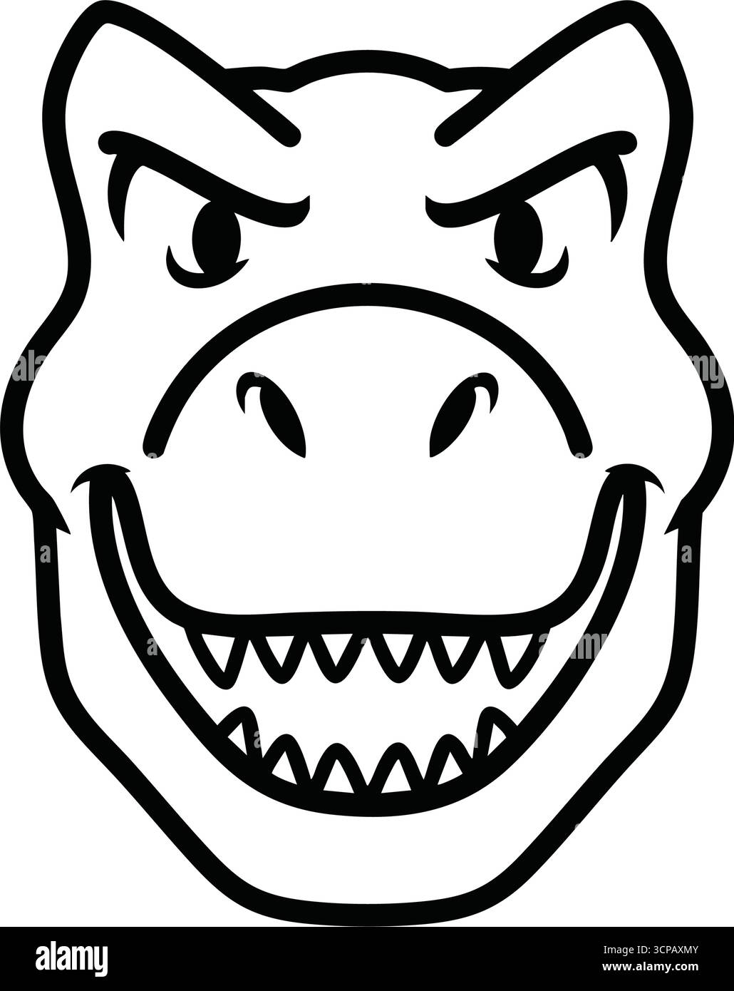 Wilder Dinosaurierkopf Vektor. Auffällige monochrome Illustration eines prähistorischen Bestimes mit scharfen Zähnen. Dieses stilisierte Bild vermittelt Kraft und ein Fo Stock Vektor