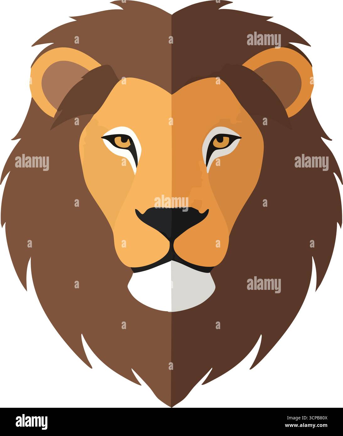 Majestätisches Symbol Für Den Löwenkopf Im Flachen Stil. Dieser stilisierte König des Dschungels verkörpert Stärke, Mut und Führung. Eine auffällige, minimalistische Grafikdarstellung Stock Vektor