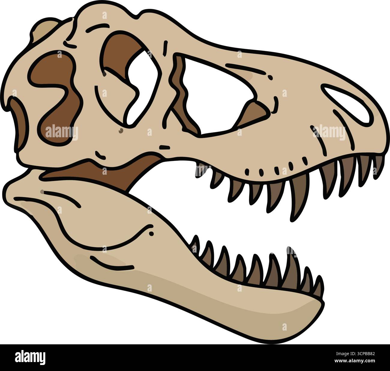 Tyrannosaurus Fossil Head Zeichnung. Eine eindrucksvolle Darstellung des Schädels eines prähistorischen Tieres, symbolisiert antike Macht und wissenschaftliche Entdeckung. Super für Stock Vektor