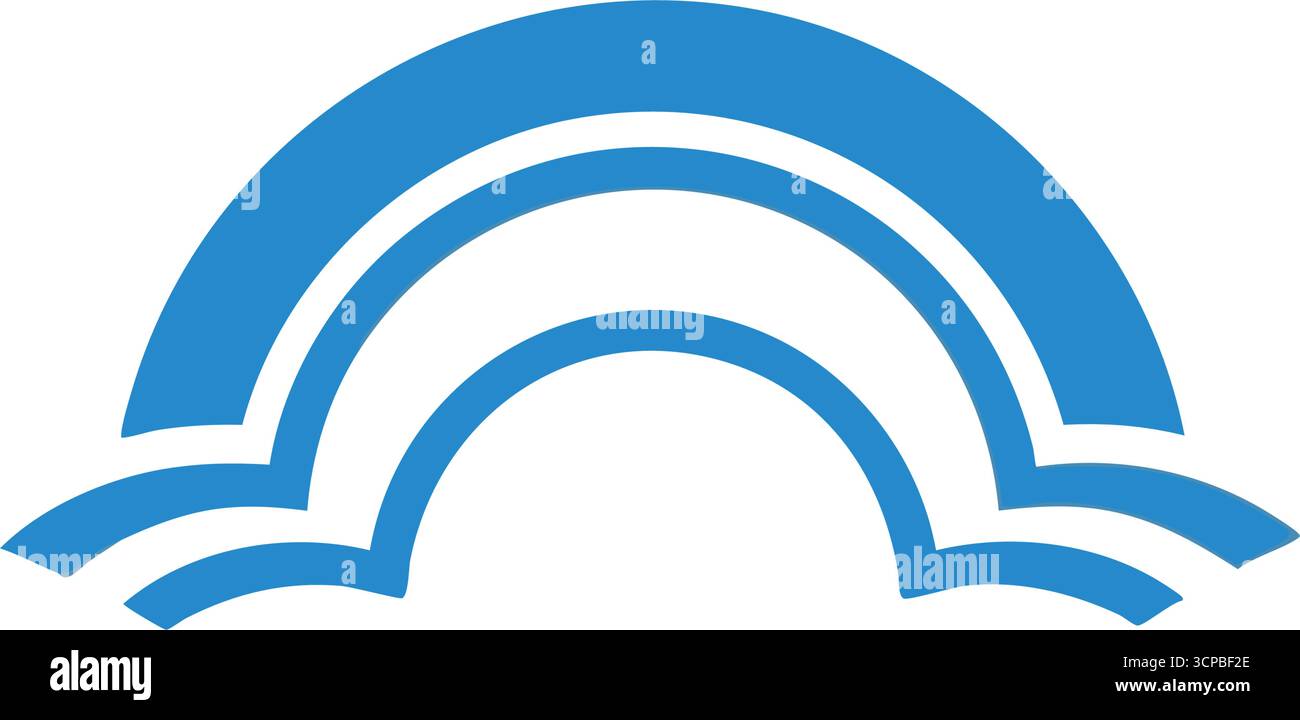 Modernes Blaubogenmuster. Die schlanke Grafik zeigt elegante azurblaue Kurven, die auf fließende Bewegungen oder Netzwerksignale hinweisen. Perfekt für Technik und Ruhe Stock Vektor