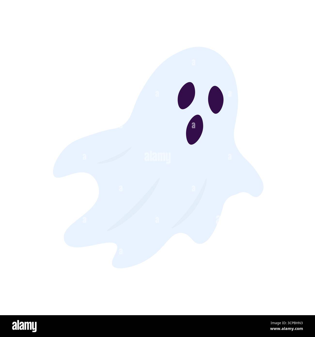 Lustiger Cartoon weißer Geist mit dunklen Augen fliegenden gruseligen Geist isoliert auf weißem Hintergrund halloween-Designelement Stock Vektor