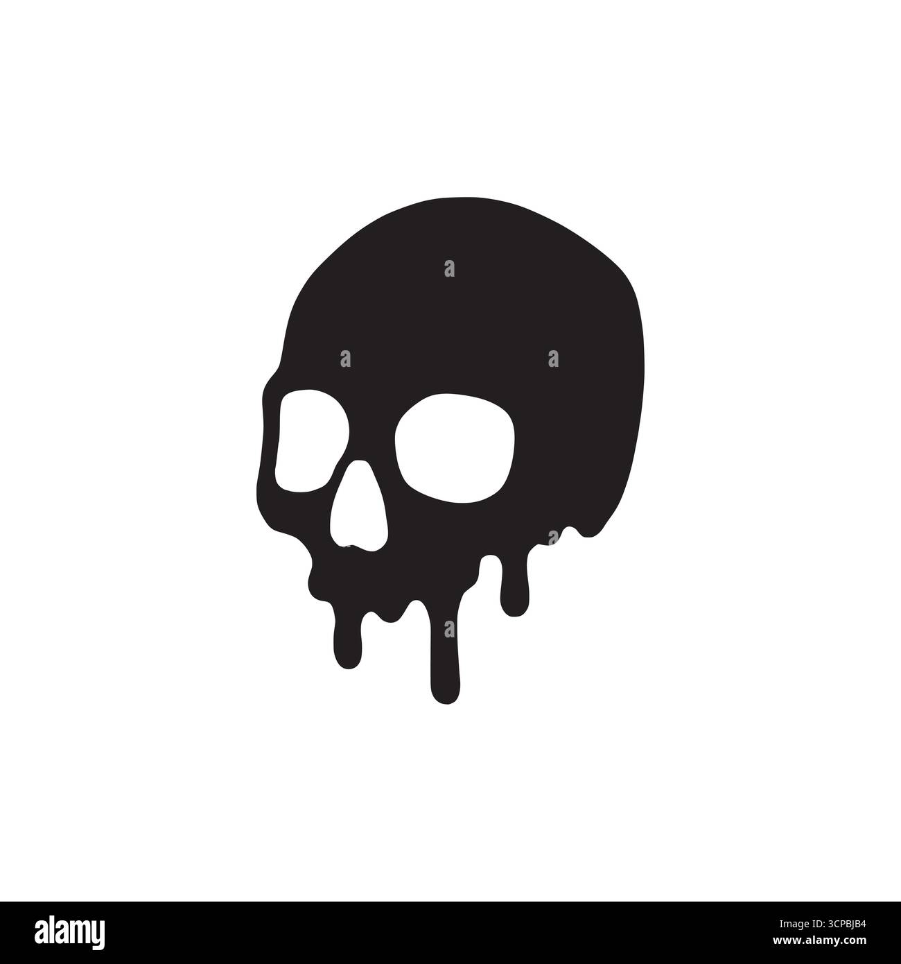 Tropfendes Schädelkopfkonzept. Schmelzende Schädelkopf-Silhouette Illustration, Vektor. Stock Vektor