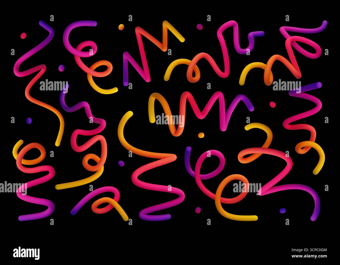 3D abstrakte helle und lebendige Verlaufslinien. Dynamische Vektorelemente mit glatten, farbenfrohen Formen in warmen, lebendigen Tönen. Farbenfrohe Flüssigkeitspli Stock Vektor